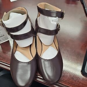 Time and Tru Double-Strap Mary Jane Flats in Dark Brown